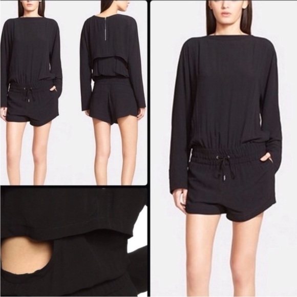 HELMUT LANG Crepe Romper Cutout Back Drawstring Axio Black Viscose Rayon S - Picture 14 of 15